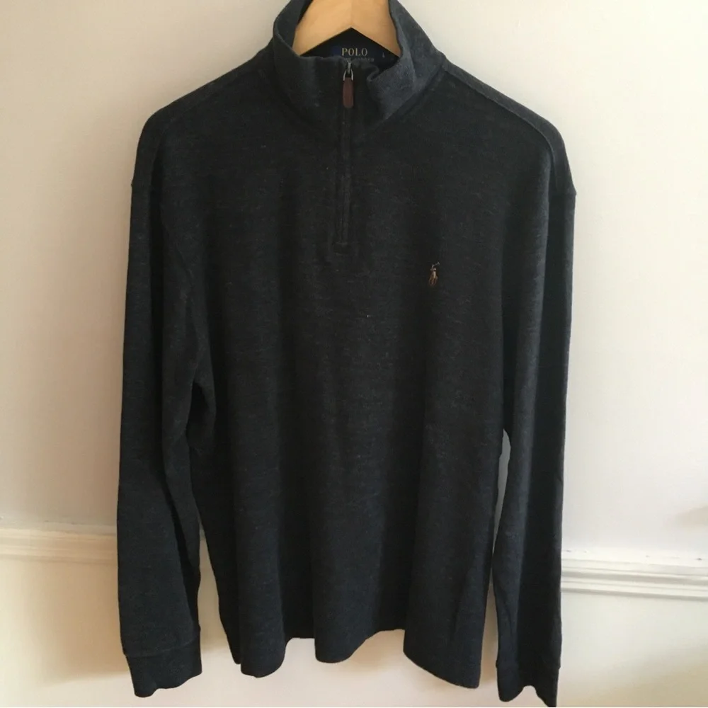 POLO Ralph Lauren Estate Rib 1/4 Zip Cotton Men's Sweater Gray Sz Large